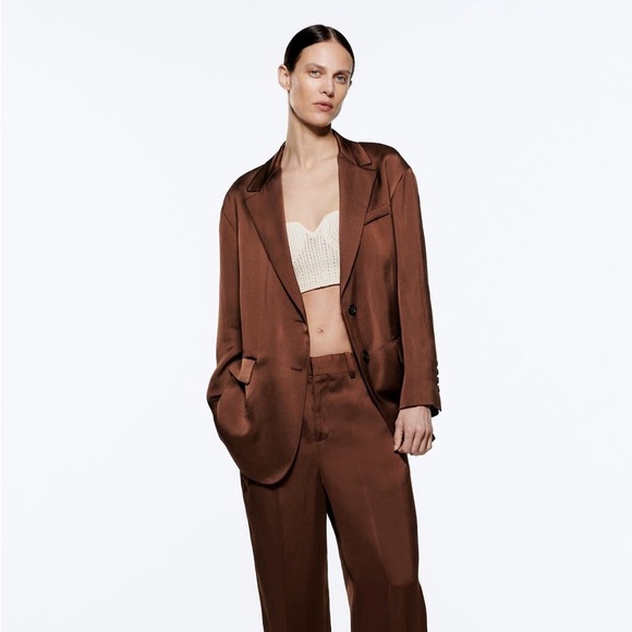 Zara Jackets & Blazers - Zara silky brown oversized blazer size: L